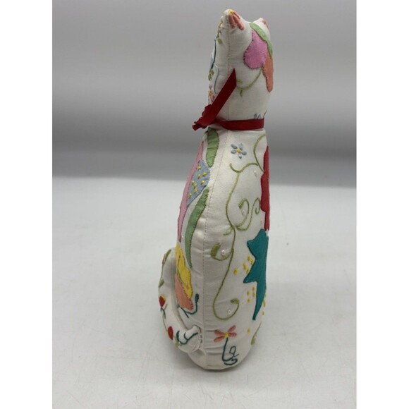 Vintage Handmade Patchwork Embroidered Farmhouse  Cat Pillow - Picture 3 of 7